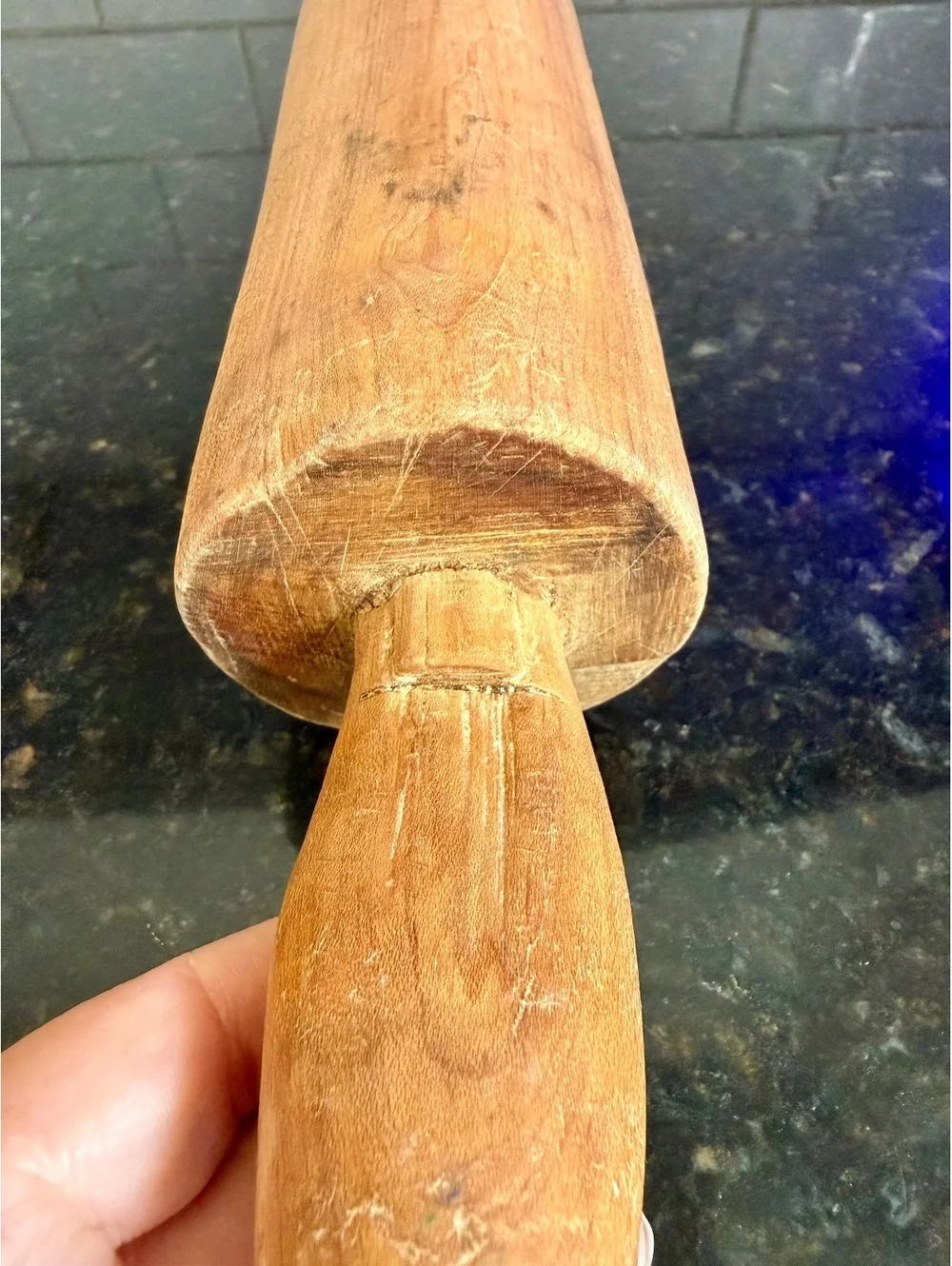 Vintage Wooden Rolling Pin Double Handle Farmhouse Kitchen Baking Decor